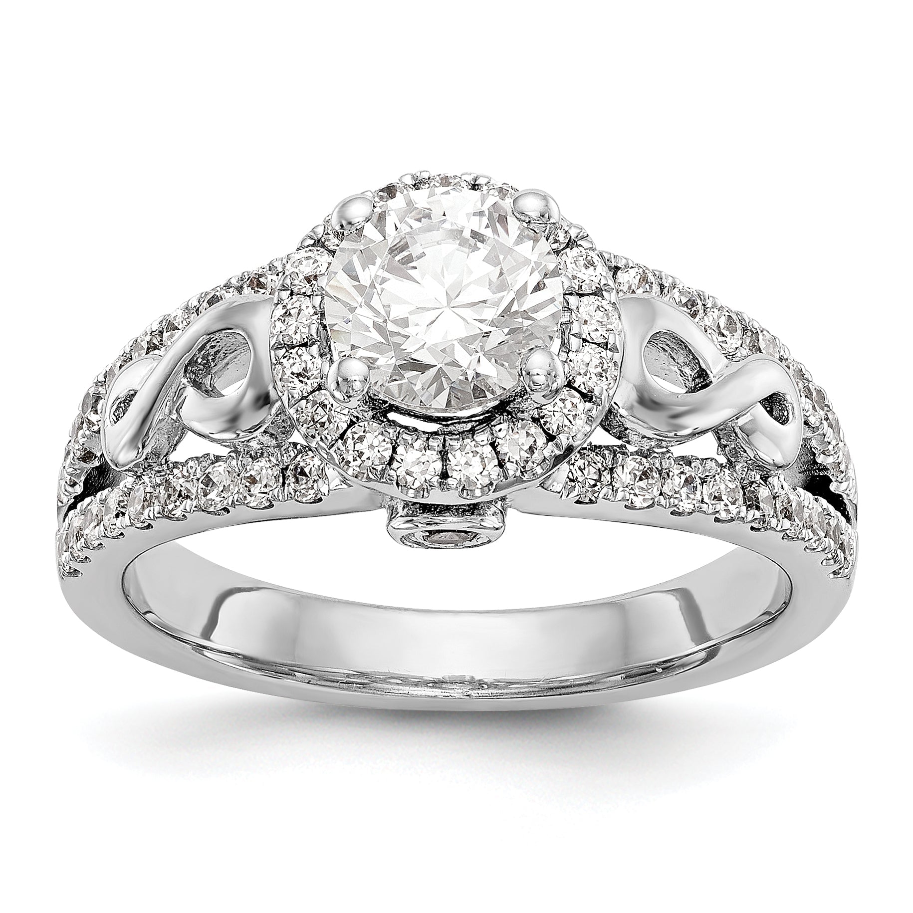 14K Weißgold Verlobungsring mit rundem simuliertem Diamanten und Halo