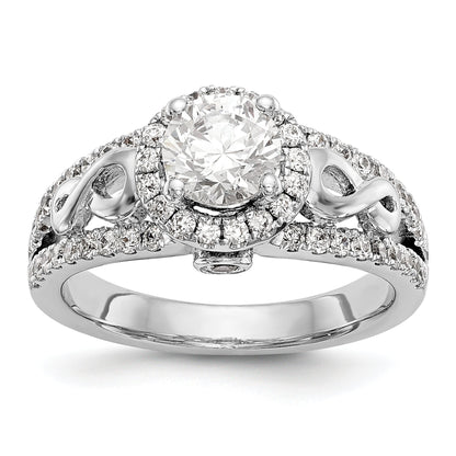 14K Weißgold Verlobungsring mit rundem simuliertem Diamanten und Halo