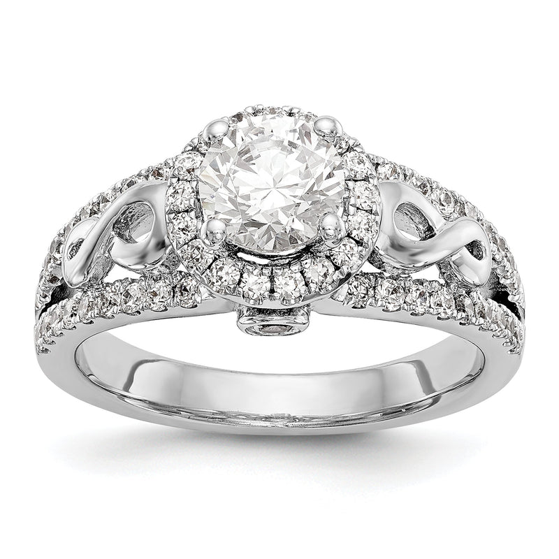 14K Weißgold Verlobungsring mit rundem simuliertem Diamanten und Halo