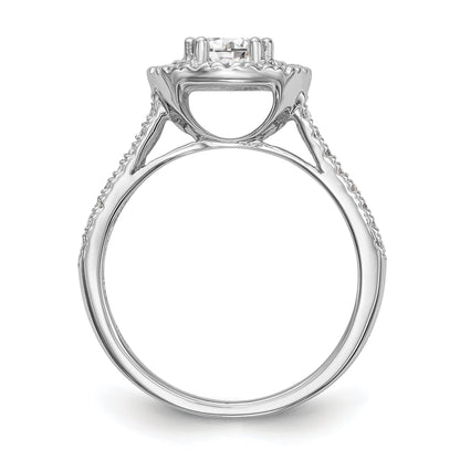 14K Weißgold Verlobungsring mit rundem simuliertem Diamanten und Halo