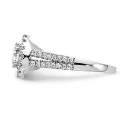 14K Weißgold Verlobungsring mit rundem simuliertem Diamanten und Halo