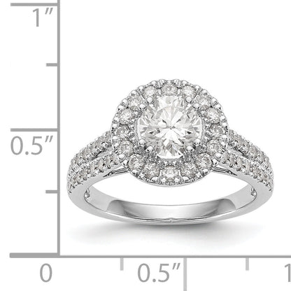 14K Weißgold Verlobungsring mit rundem simuliertem Diamanten und Halo