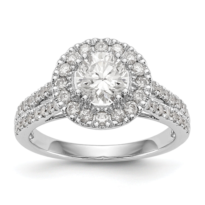 14K Weißgold Verlobungsring mit rundem simuliertem Diamanten und Halo