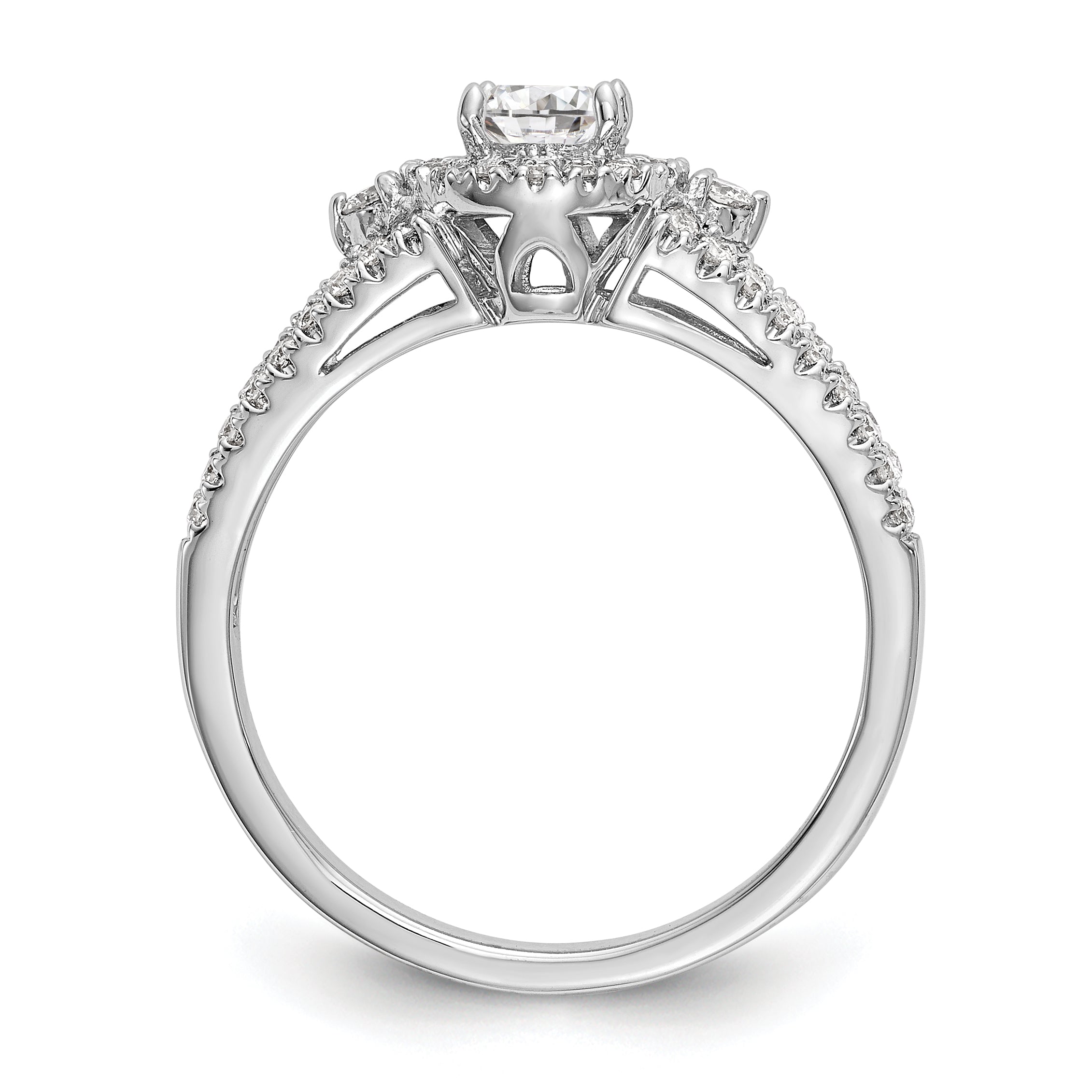 14K Weißgold Verlobungsring mit rundem simuliertem Diamanten und Halo