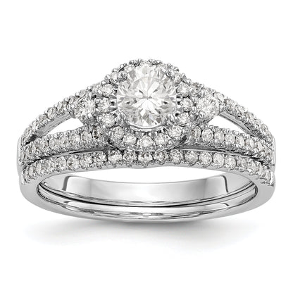 14K Weißgold Verlobungsring mit rundem simuliertem Diamanten und Halo