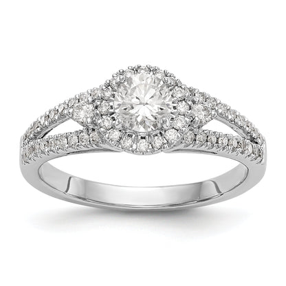 14K Weißgold Verlobungsring mit rundem simuliertem Diamanten und Halo