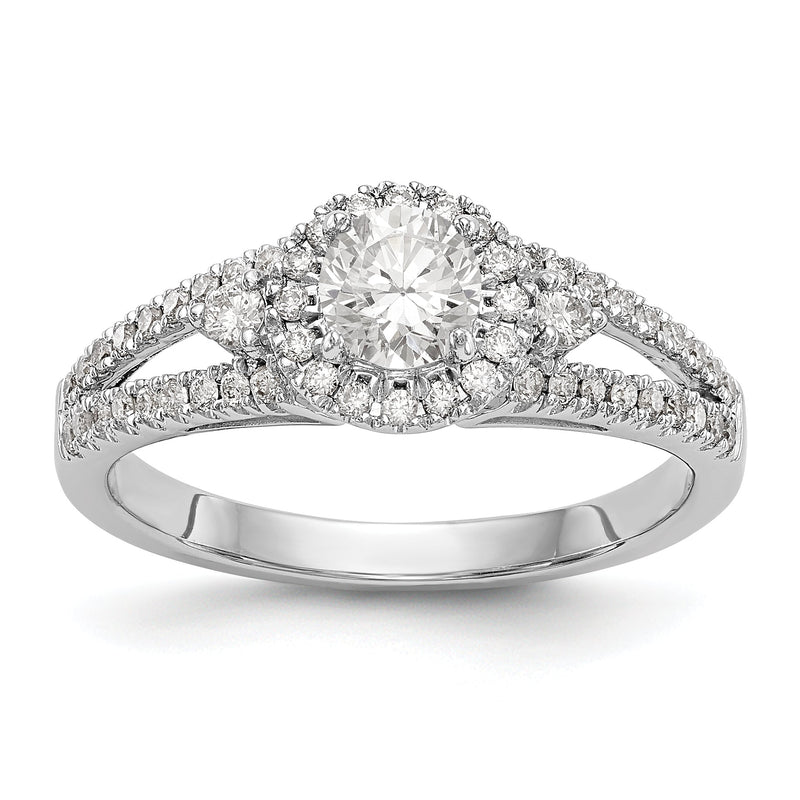 14K Weißgold Verlobungsring mit rundem simuliertem Diamanten und Halo