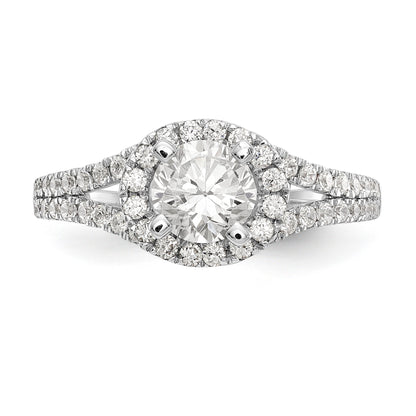 14K Weißgold Verlobungsring mit rundem simuliertem Diamanten und Halo