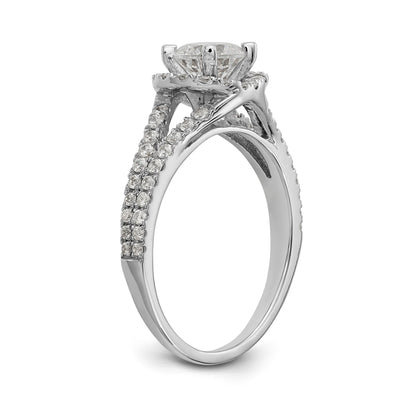 14K Weißgold Verlobungsring mit rundem simuliertem Diamanten und Halo