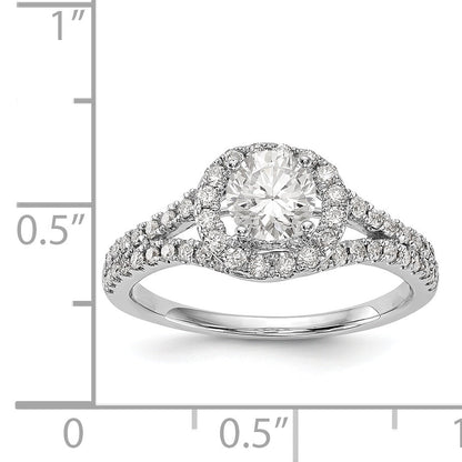 14K Weißgold Verlobungsring mit rundem simuliertem Diamanten und Halo