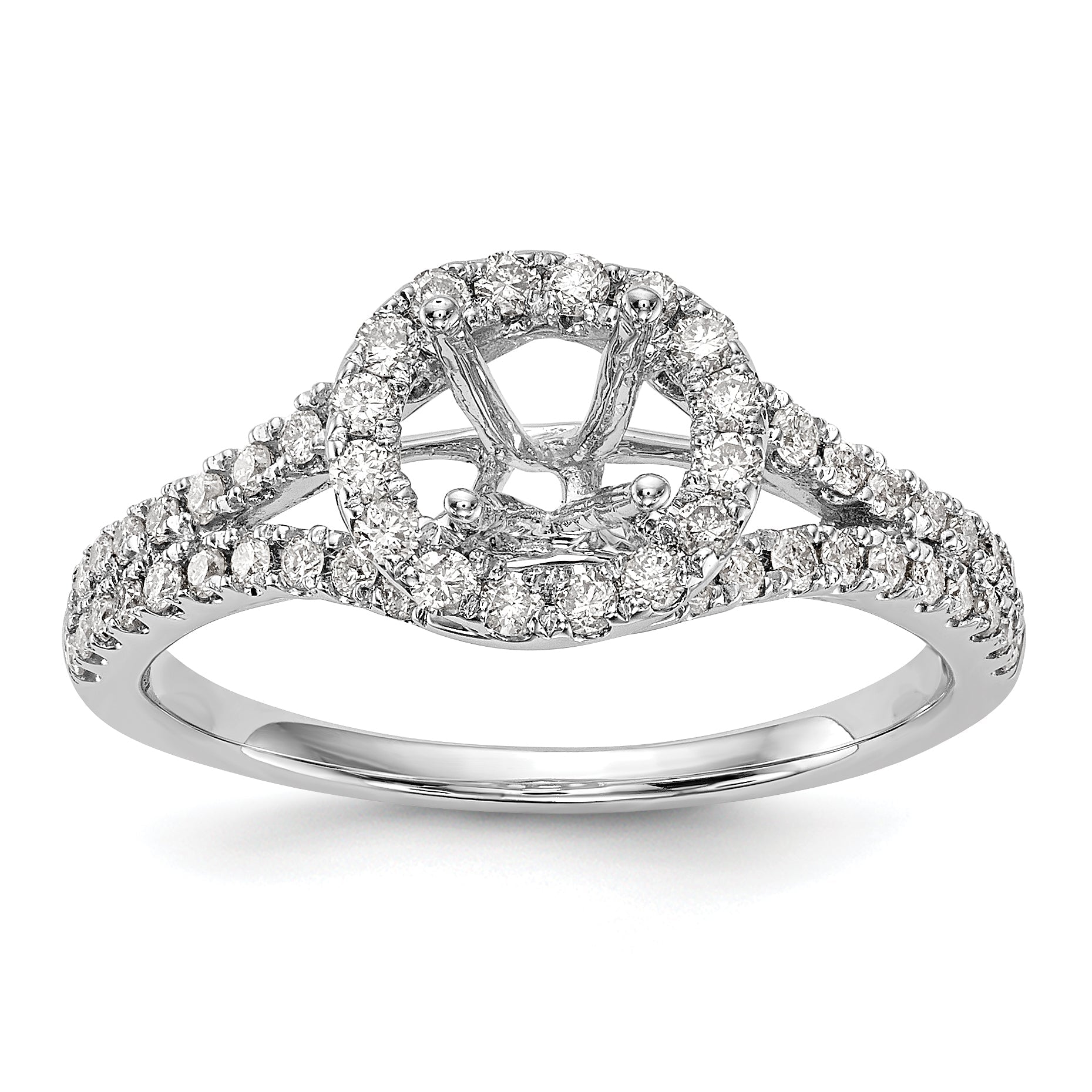 14K Weißgold Verlobungsring mit rundem simuliertem Diamanten und Halo