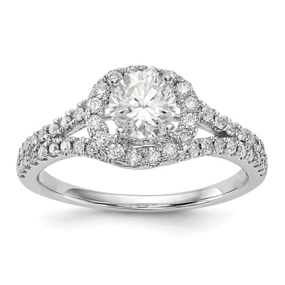 14K Weißgold Verlobungsring mit rundem simuliertem Diamanten und Halo