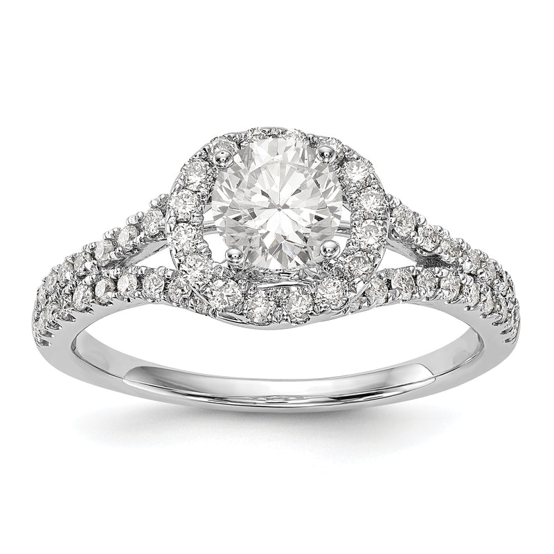 14K Weißgold Verlobungsring mit rundem simuliertem Diamanten und Halo