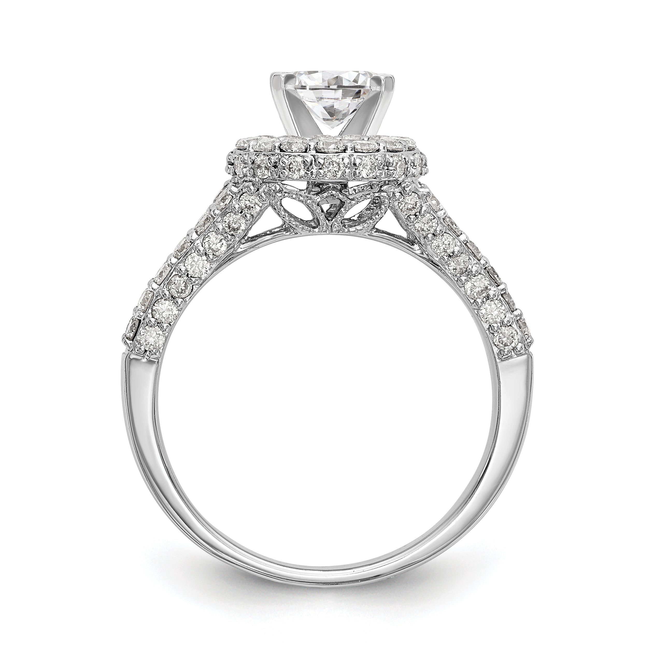Verlobungsring aus 14K Weißgold mit Halo, rundem simuliertem Diamant und Krappenfassung