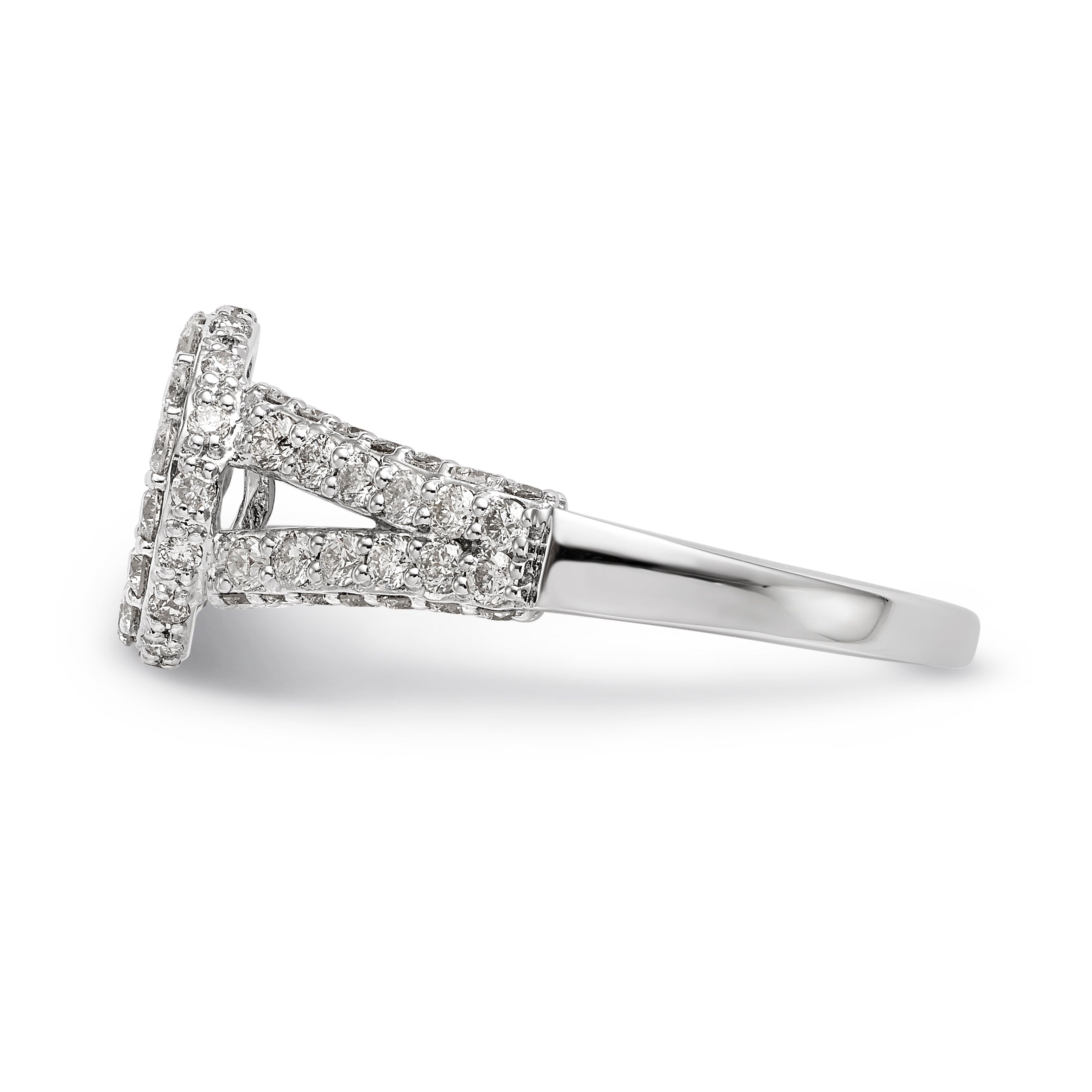 Verlobungsring aus 14K Weißgold mit Halo, rundem simuliertem Diamant und Krappenfassung
