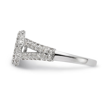 Verlobungsring aus 14K Weißgold mit Halo, rundem simuliertem Diamant und Krappenfassung
