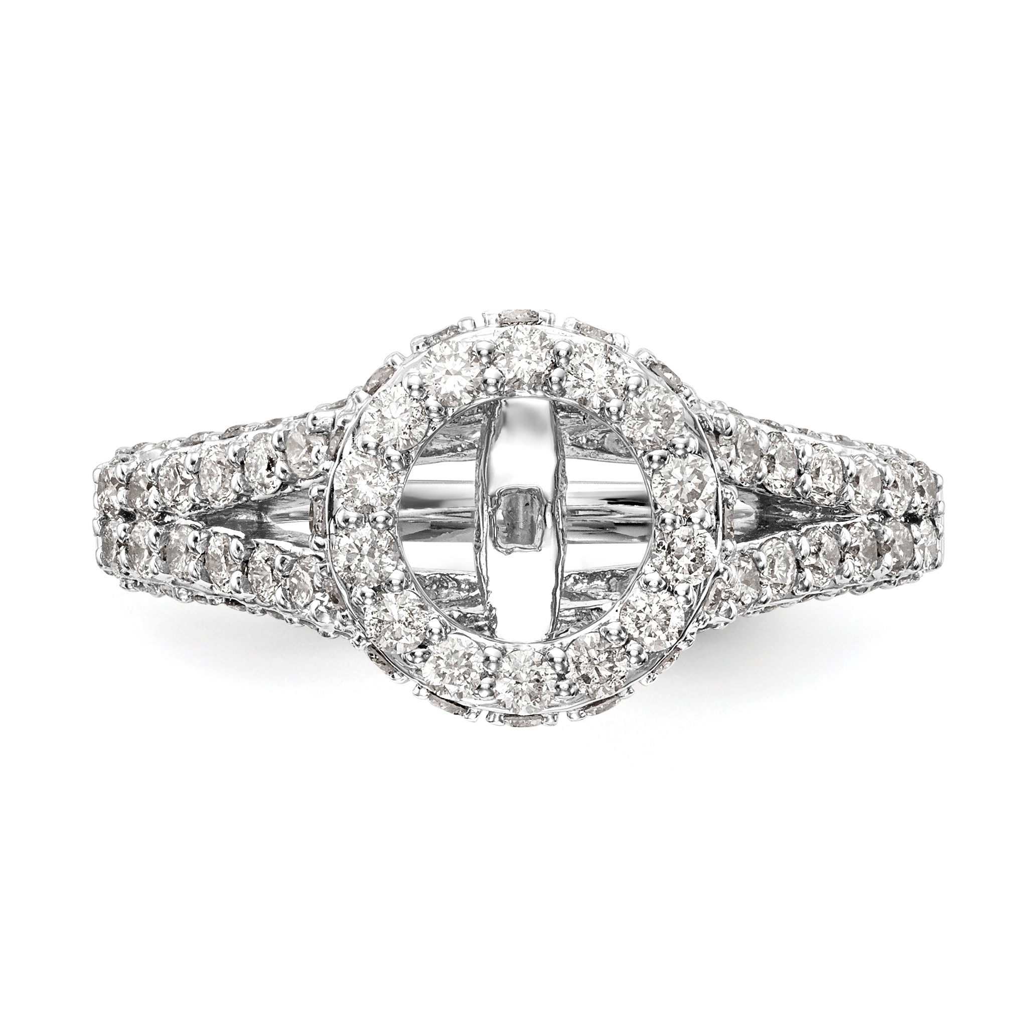Verlobungsring aus 14K Weißgold mit Halo, rundem simuliertem Diamant und Krappenfassung