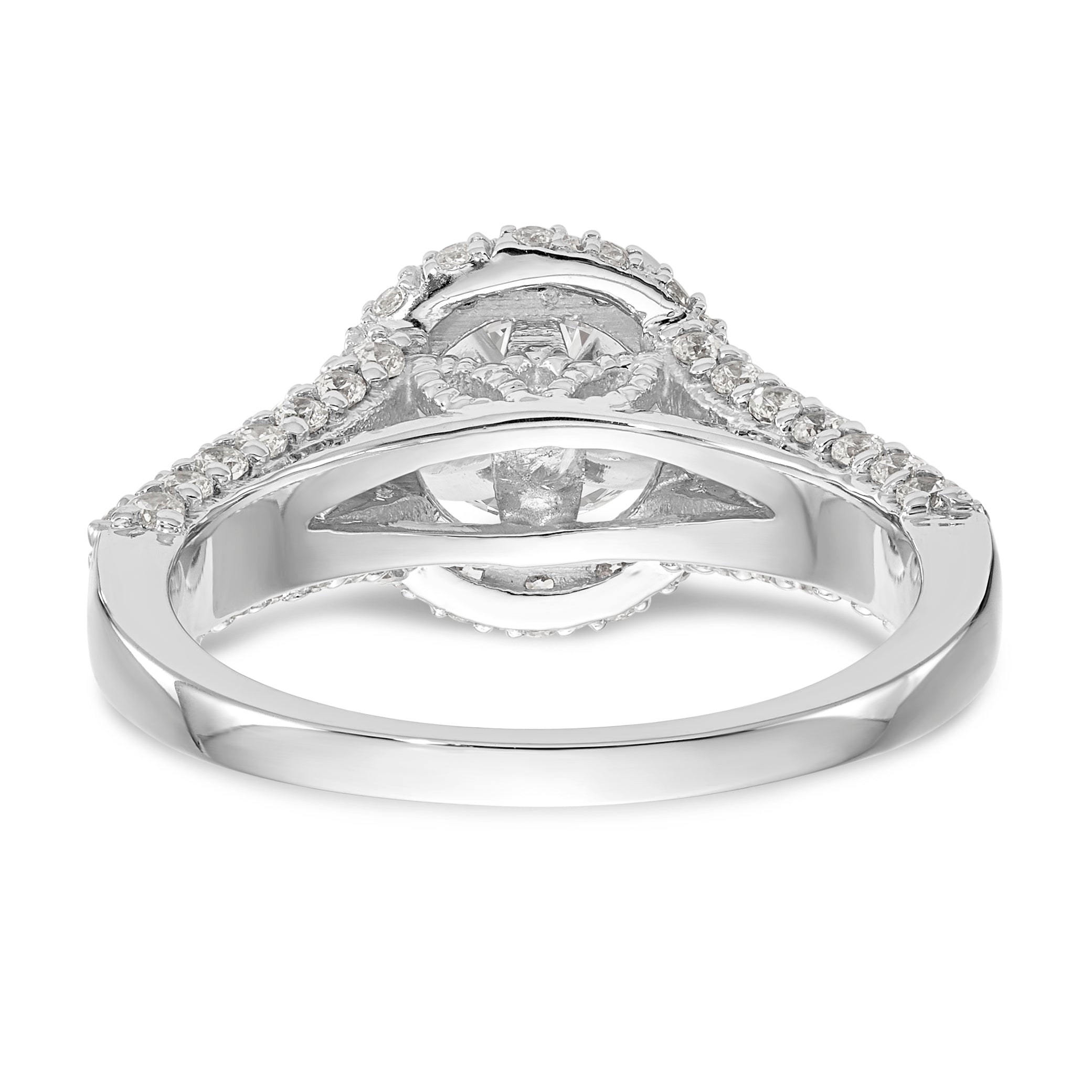 Verlobungsring aus 14K Weißgold mit Halo, rundem simuliertem Diamant und Krappenfassung