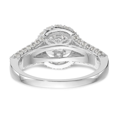 Verlobungsring aus 14K Weißgold mit Halo, rundem simuliertem Diamant und Krappenfassung
