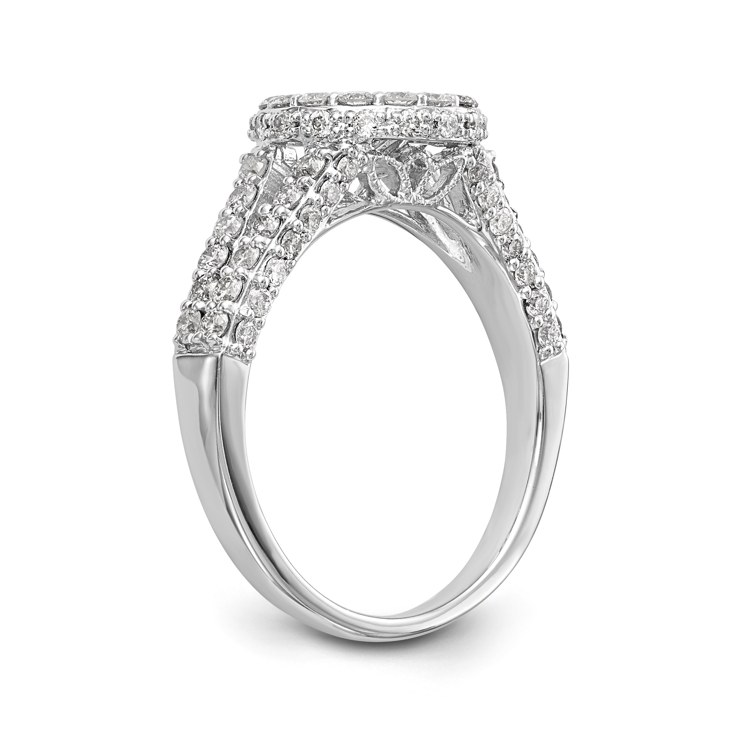 Verlobungsring aus 14K Weißgold mit Halo, rundem simuliertem Diamant und Krappenfassung