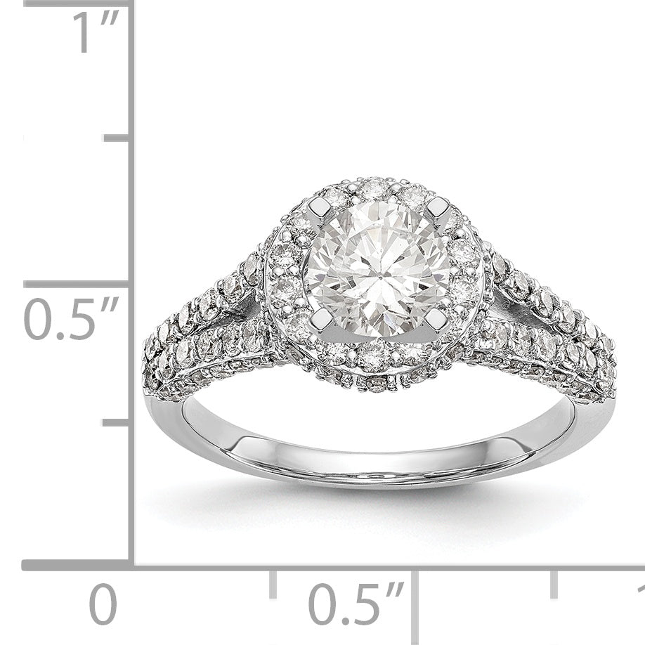 Verlobungsring aus 14K Weißgold mit Halo, rundem simuliertem Diamant und Krappenfassung
