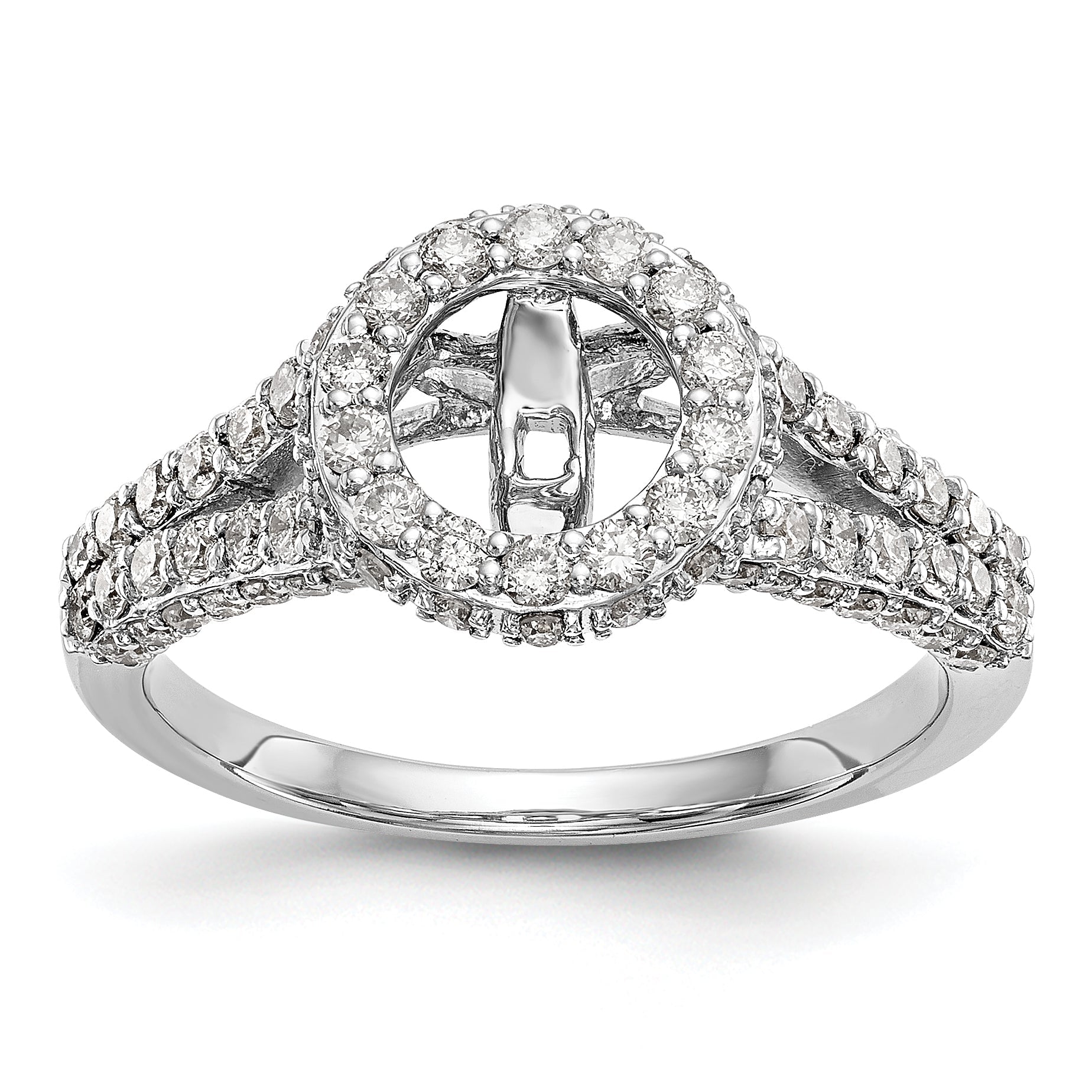 Verlobungsring aus 14K Weißgold mit Halo, rundem simuliertem Diamant und Krappenfassung