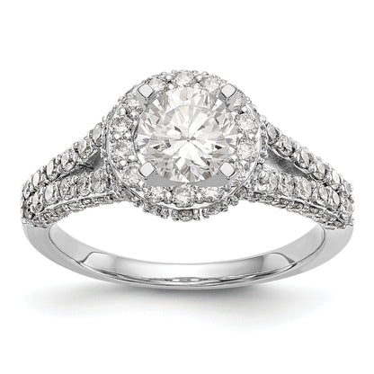 Verlobungsring aus 14K Weißgold mit Halo, rundem simuliertem Diamant und Krappenfassung