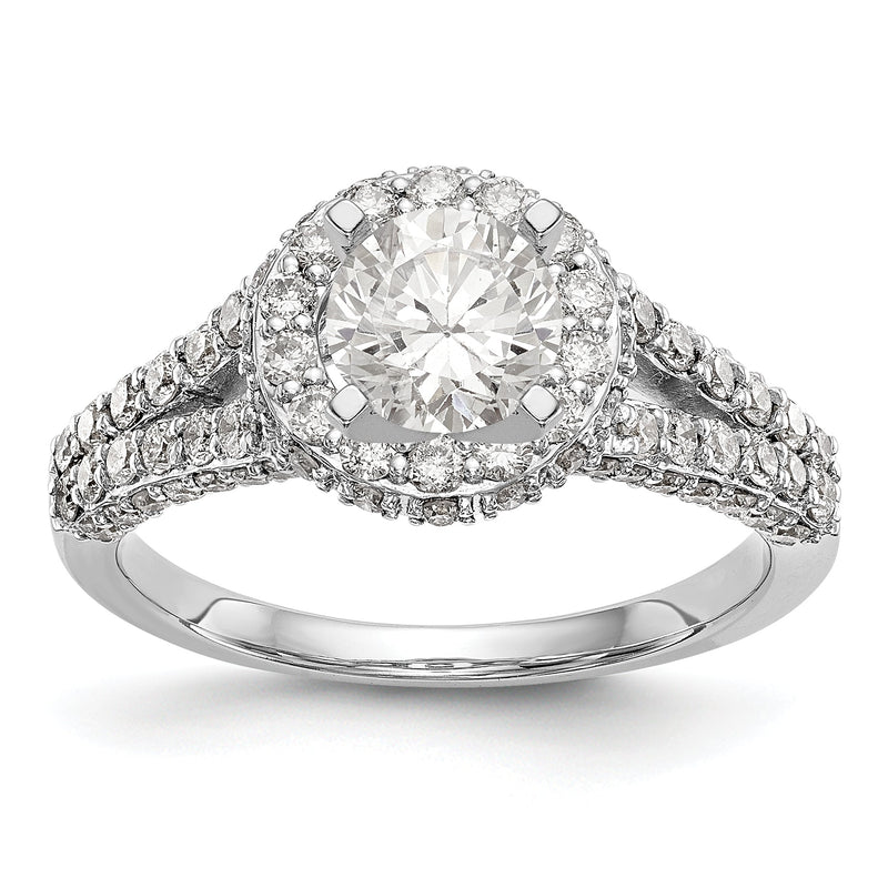 Verlobungsring aus 14K Weißgold mit Krappenfassung, rundem simuliertem Diamant und Halo
