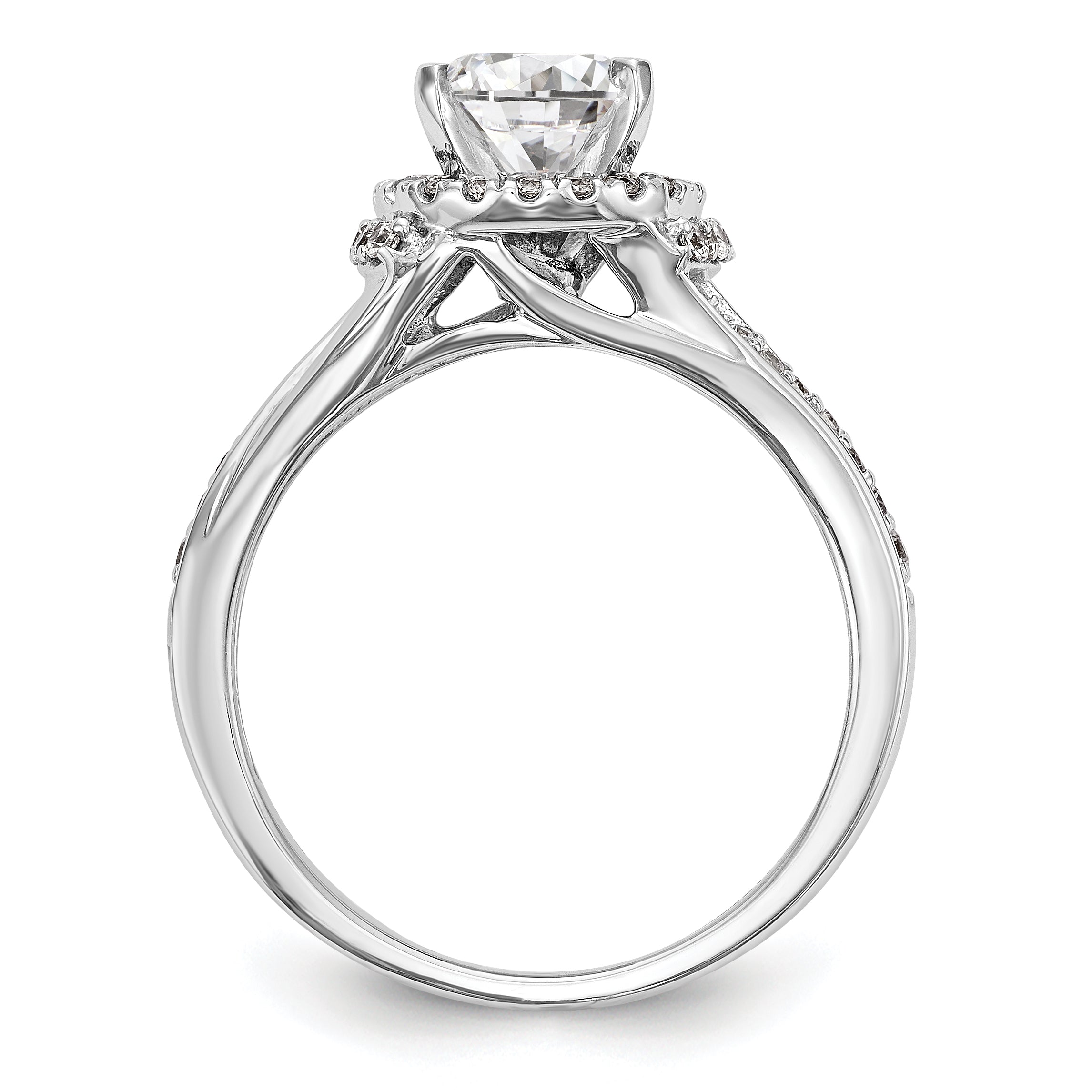 14K Weißgold Verlobungsring mit rundem simuliertem Diamanten und Halo