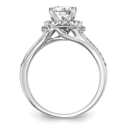 14K Weißgold Verlobungsring mit rundem simuliertem Diamanten und Halo