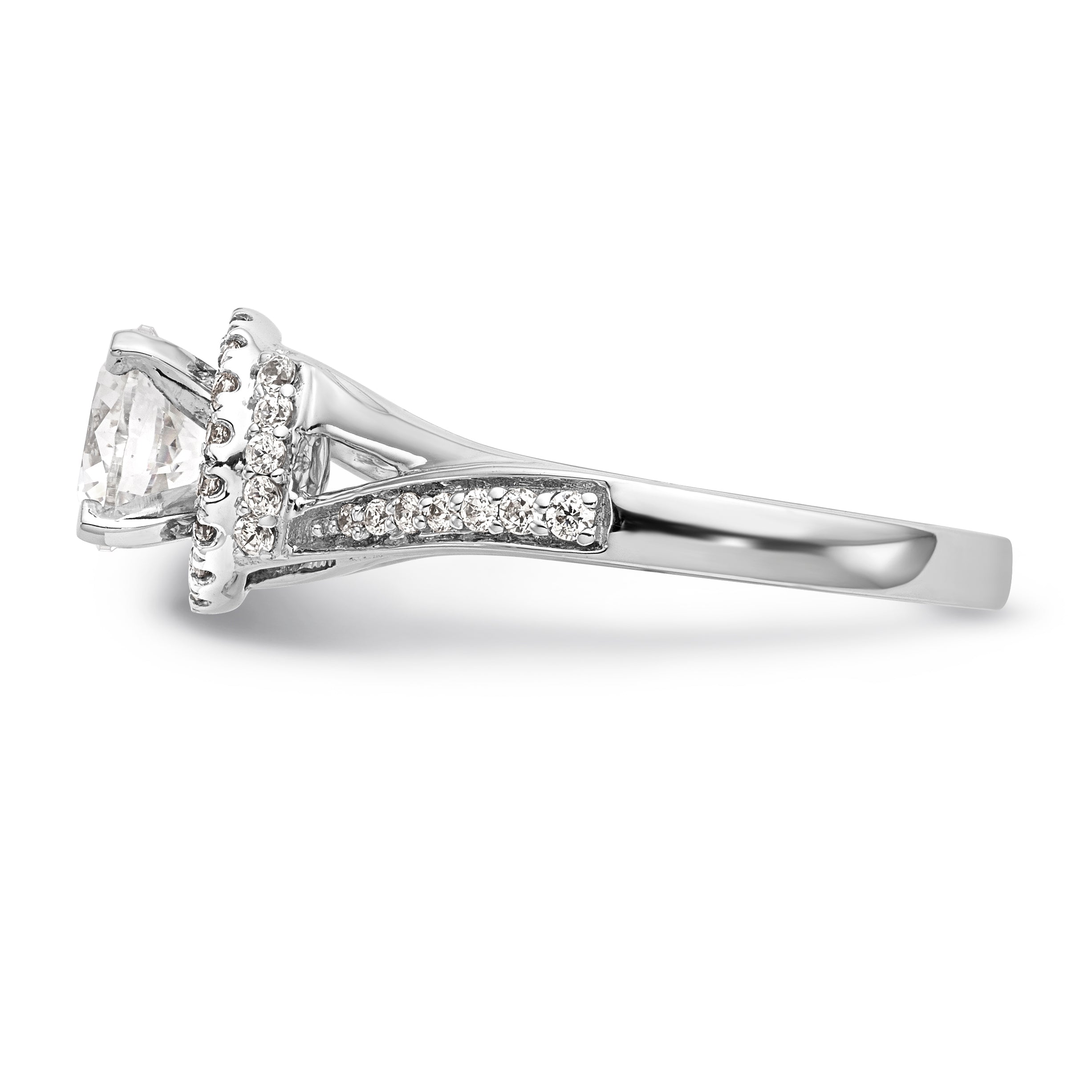 14K Weißgold Verlobungsring mit rundem simuliertem Diamanten und Halo
