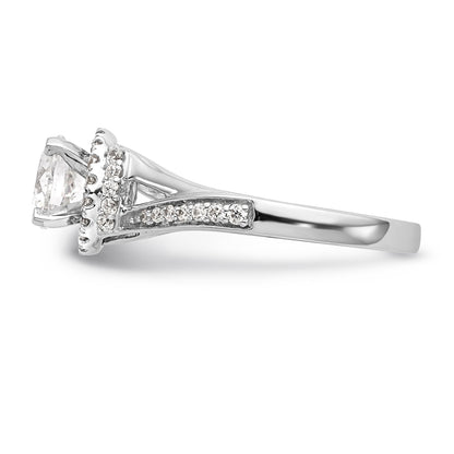 14K Weißgold Verlobungsring mit rundem simuliertem Diamanten und Halo