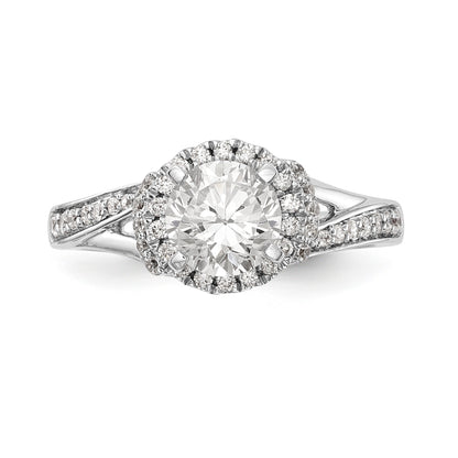 14K Weißgold Verlobungsring mit rundem simuliertem Diamanten und Halo