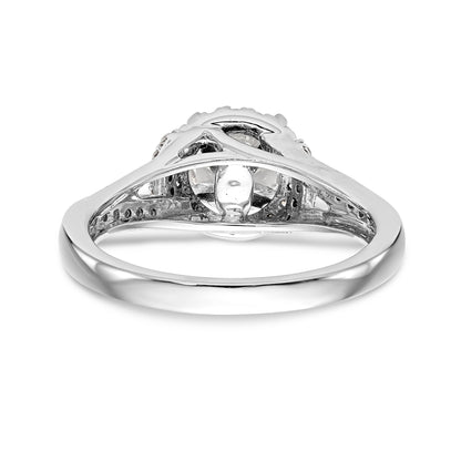 14K Weißgold Verlobungsring mit rundem simuliertem Diamanten und Halo