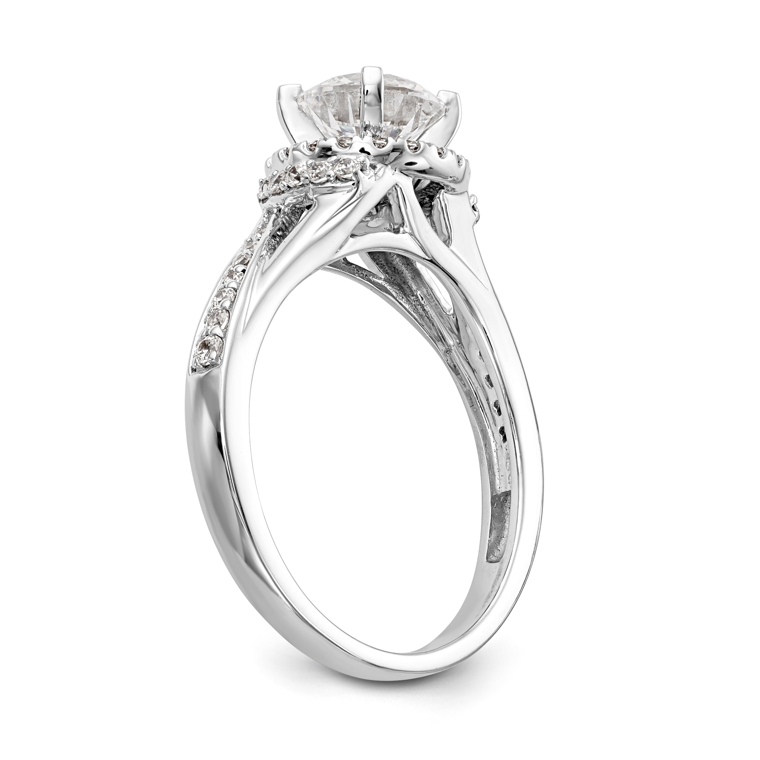 14K Weißgold Verlobungsring mit rundem simuliertem Diamanten und Halo