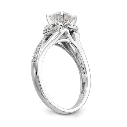 14K Weißgold Verlobungsring mit rundem simuliertem Diamanten und Halo