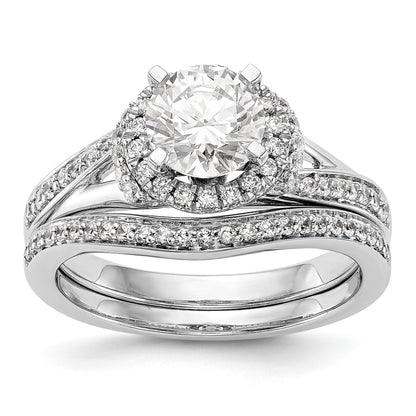 14K Weißgold Verlobungsring mit rundem simuliertem Diamanten und Halo