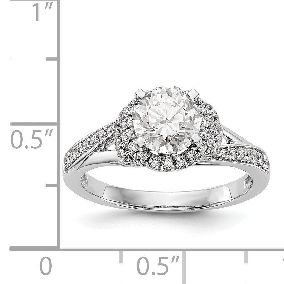 14K Weißgold Verlobungsring mit rundem simuliertem Diamanten und Halo