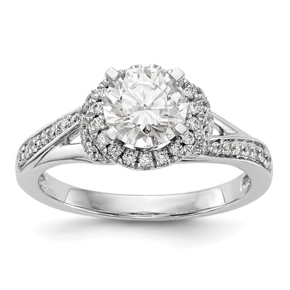 14K Weißgold Verlobungsring mit rundem simuliertem Diamanten und Halo