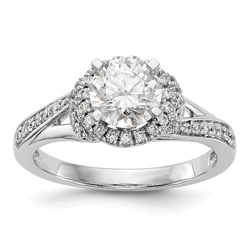 14K Weißgold Verlobungsring mit rundem simuliertem Diamanten und Halo