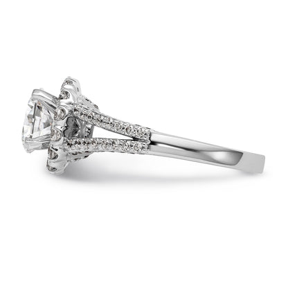 14K Weißgold Verlobungsring mit rundem simuliertem Diamanten und Halo