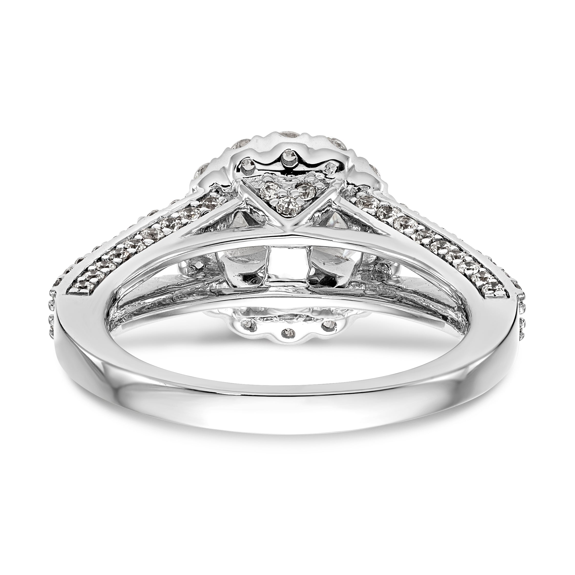 14K Weißgold Verlobungsring mit rundem simuliertem Diamanten und Halo