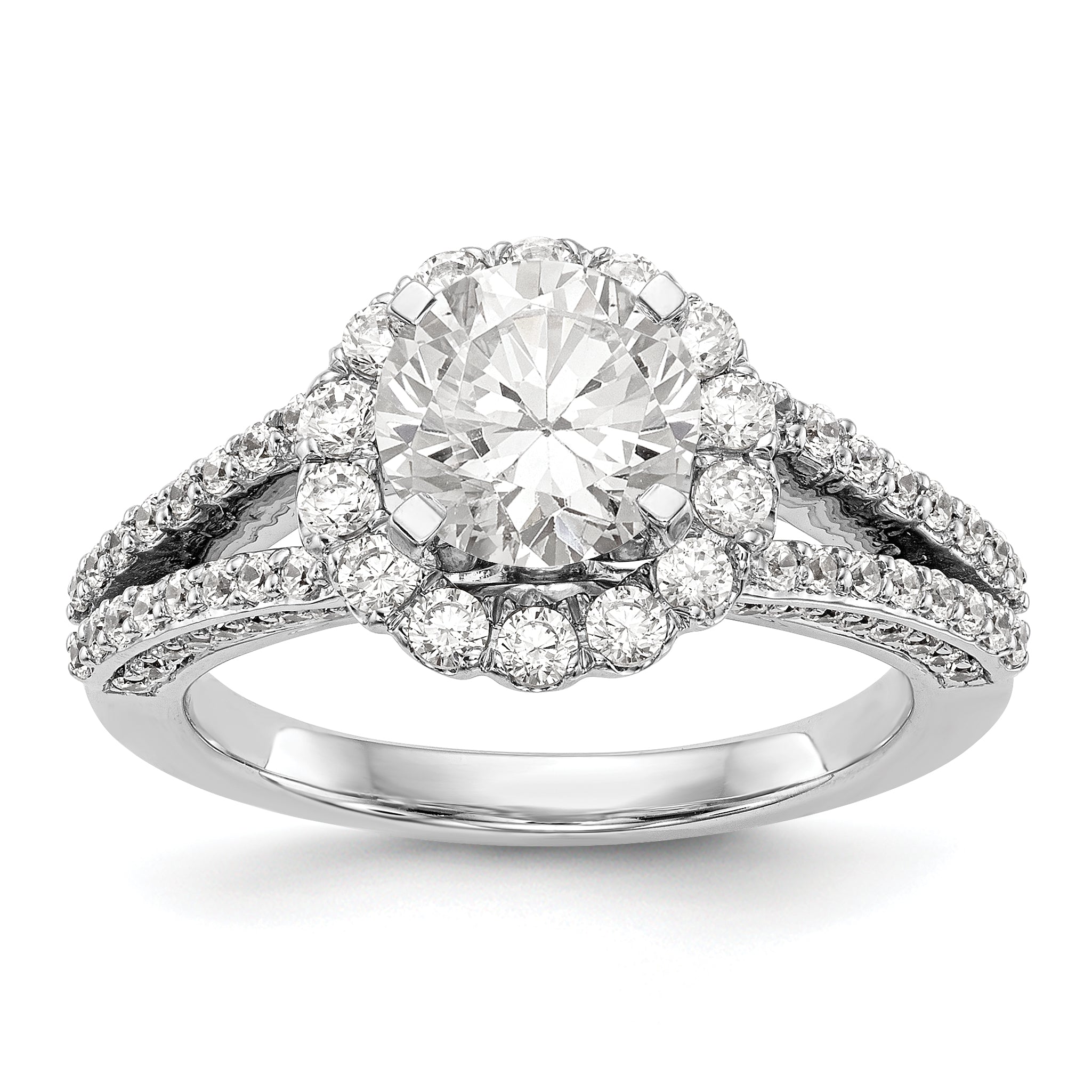 14K Weißgold Verlobungsring mit rundem simuliertem Diamanten und Halo