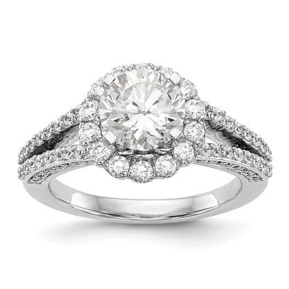 14K Weißgold Verlobungsring mit rundem simuliertem Diamanten und Halo