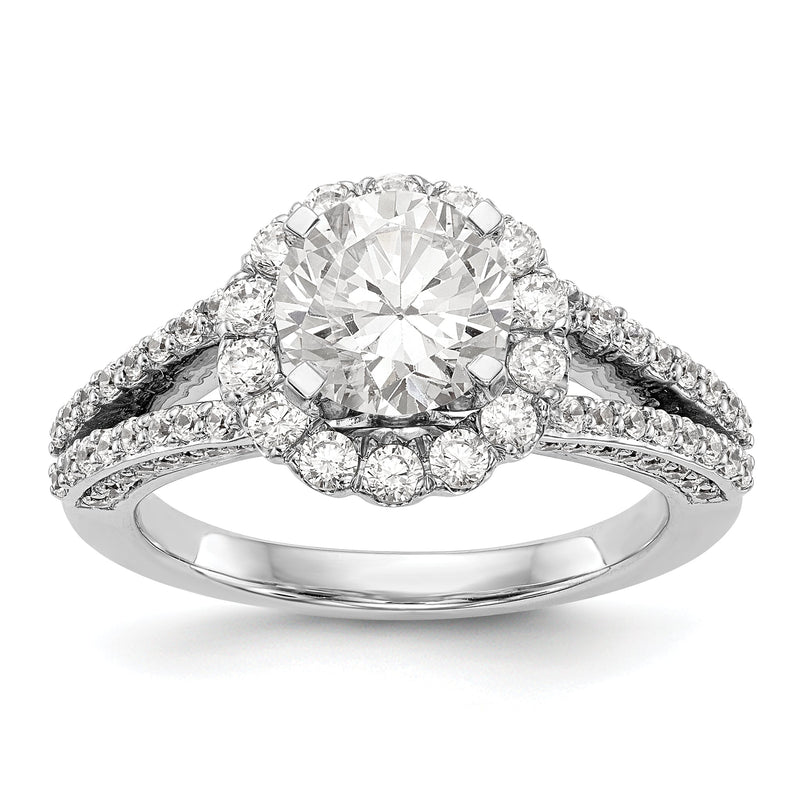 14K Weißgold Verlobungsring mit rundem simuliertem Diamanten und Halo
