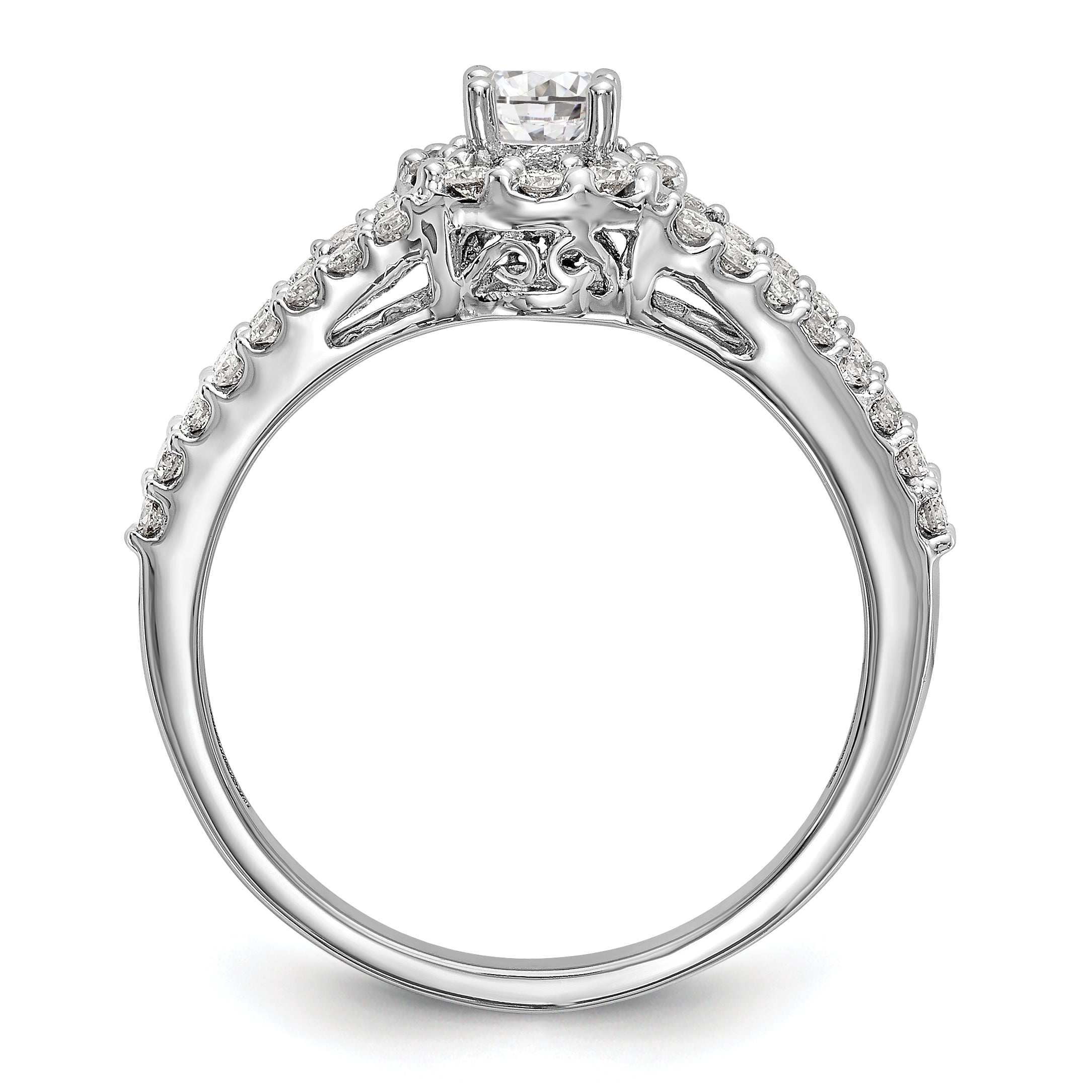 14K Weißgold Verlobungsring mit rundem simulierten Diamant und Halo