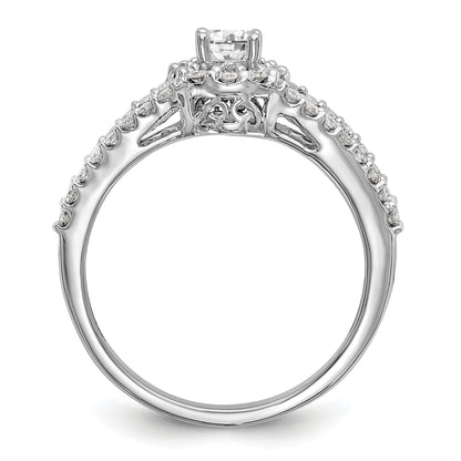 14K Weißgold Verlobungsring mit rundem simulierten Diamant und Halo