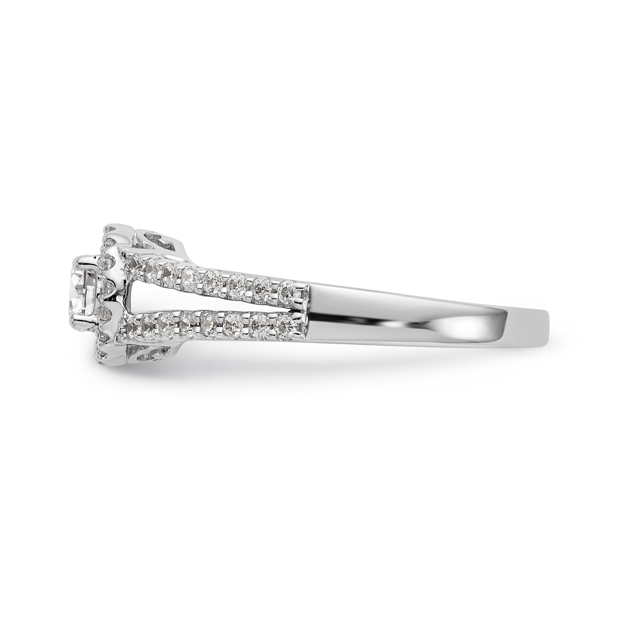 14K Weißgold Verlobungsring mit rundem simulierten Diamant und Halo