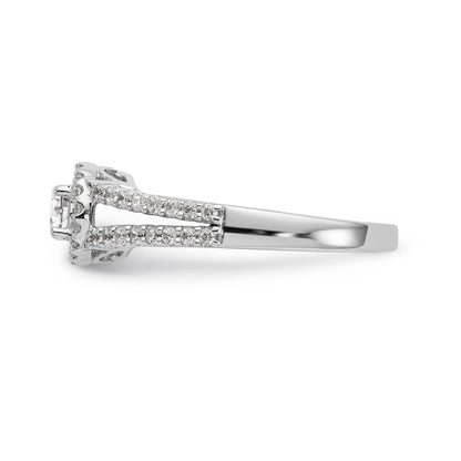 14K Weißgold Verlobungsring mit rundem simulierten Diamant und Halo