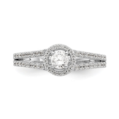14K Weißgold Verlobungsring mit rundem simulierten Diamant und Halo